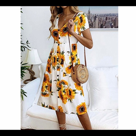 🆕Sunflower Boho Swing A-Line Dress with Pockets - Picture 2 of 2
